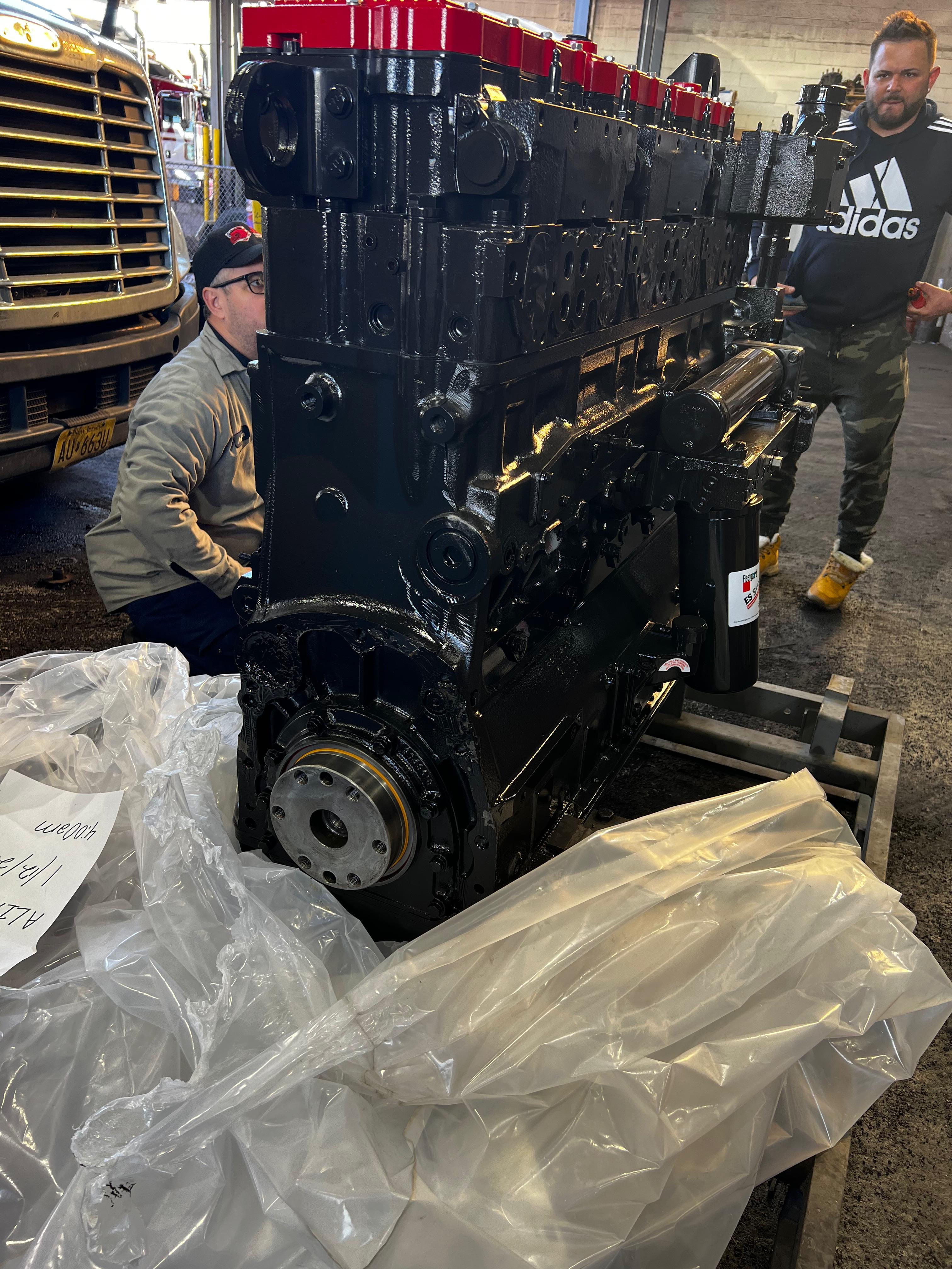 Heavy-duty engine rebuild in progress at Somet Truck Center