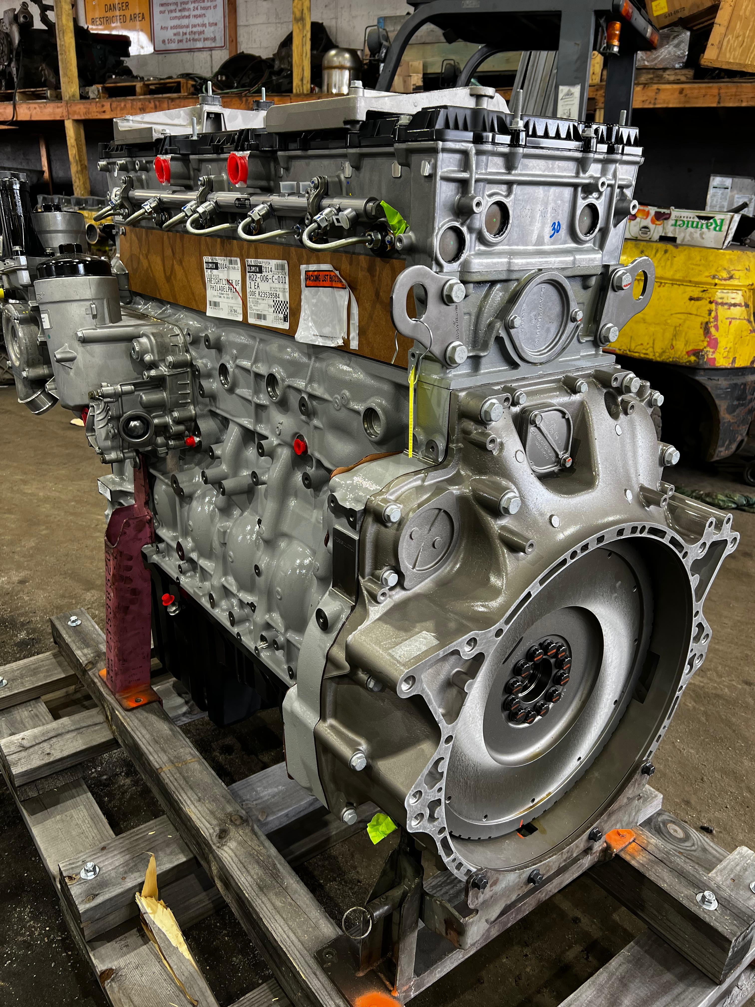 Remanufactured engine prepared for truck service work